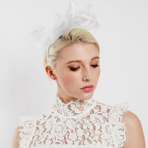 Gorgeous White Ribbon Fascinator Feathers Brunch Weddings Kentucky Derby Tea